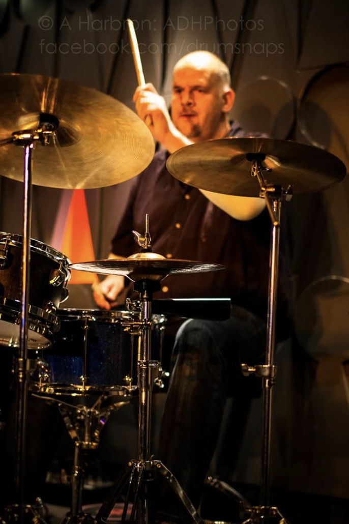 Ian Backhouse performing live at the drum kit